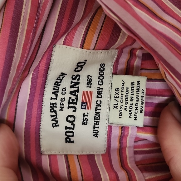 Polo Ralph Lauren pink vertical stripes men's casual button-down shirt, XL - Picture 6 of 9